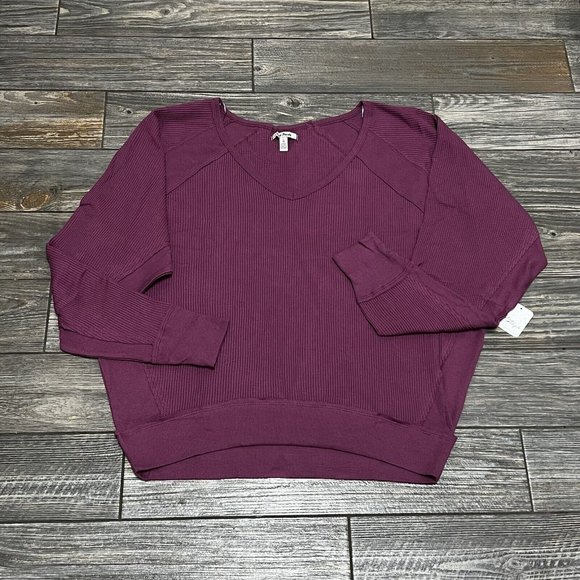 NWT $78 Free People Small & Medium Santa Clara Thermal Top Mulberry Off Shoulder - Picture 2 of 10